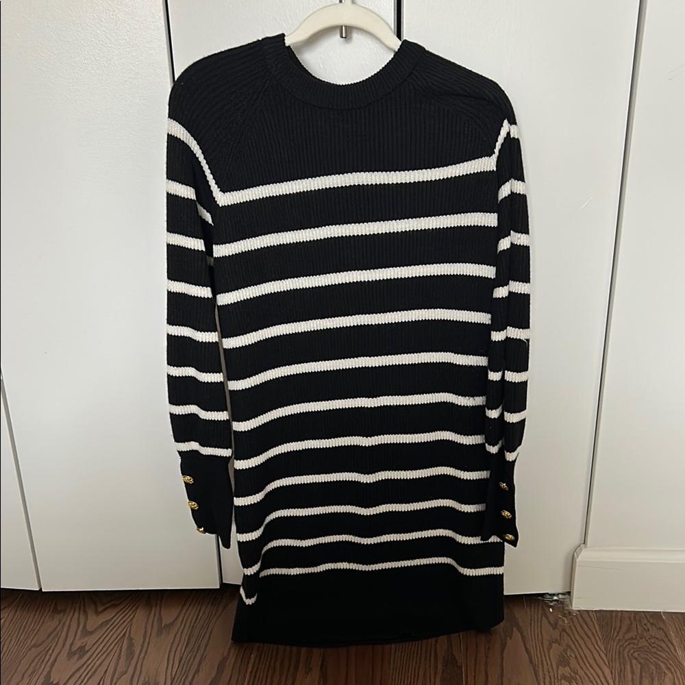 Black and White Striped Sweater Dress